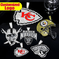 Sports Customized LOGO Pendant Necklace with Iced Out Cuban Chains for Football Fans Birthday Gifts (ONLINE ORDER ONLY)