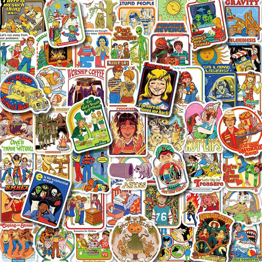Retro Horror Stickers Pack - Bike, Luggage, Phone, Guitar, Laptop Decals for Kids (Online Order Only)