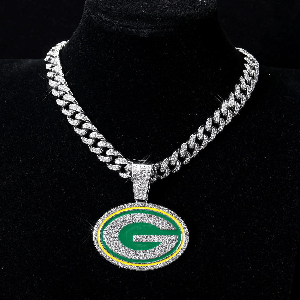 Sports Customized LOGO Pendant Necklace with Iced Out Cuban Chains for Football Fans Birthday Gifts (ONLINE ORDER ONLY)