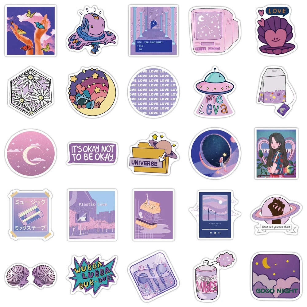 10/30/50PCS Cute Cartoon Purple INS Style Girl Graffiti Stickers Laptop Snowboard Luggage Fridge DIY Decal Kid Toy Cool Sticker (ONLINE ORDER ONLY)