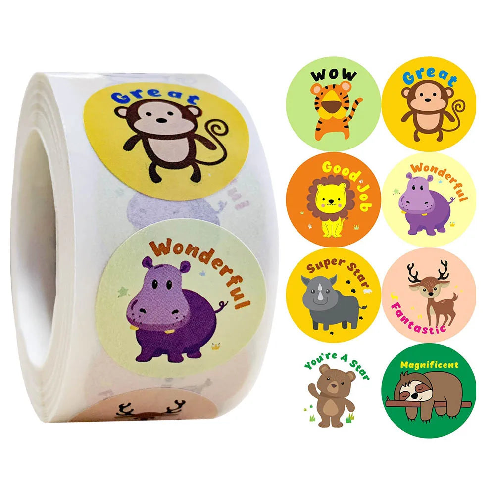 Stickers 500 Pcs/roll Teacher Rewards And Encourages Children Toys Cute Animal Stickers Sealing Stickers (ONLINE ORDER ONLY)
