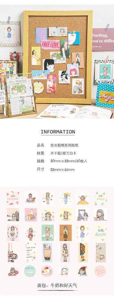 60Pcs/lot Retro Sweet Girl Stickers Scrapbooking Decorative Sticker DIY Diary Album Stick Label Kawaii Stationery (ONLINE ORDER ONLY)