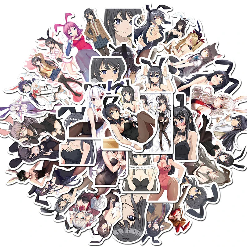Anime Bunny Girl Stickers 10/30/50pcs Waterproof Decals for Laptop, Skateboard, Car, Phone (Online Order Only)