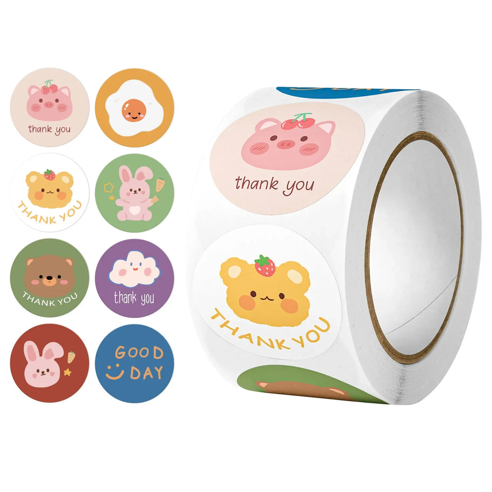 100-500pcs Round Cute Cartoon Rabbit Stickers Children Stationery Reward Stickers Gift Package Sealing Decor Labels (ONLINE ORDER ONLY)