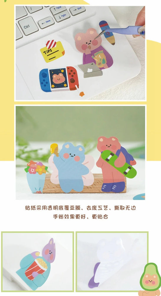 Kawaii Cheese Bear Stickers Scrapbooking Decorative Sticker Korean DIY Diary Album Stick Label School Stationery (Online Order Only)