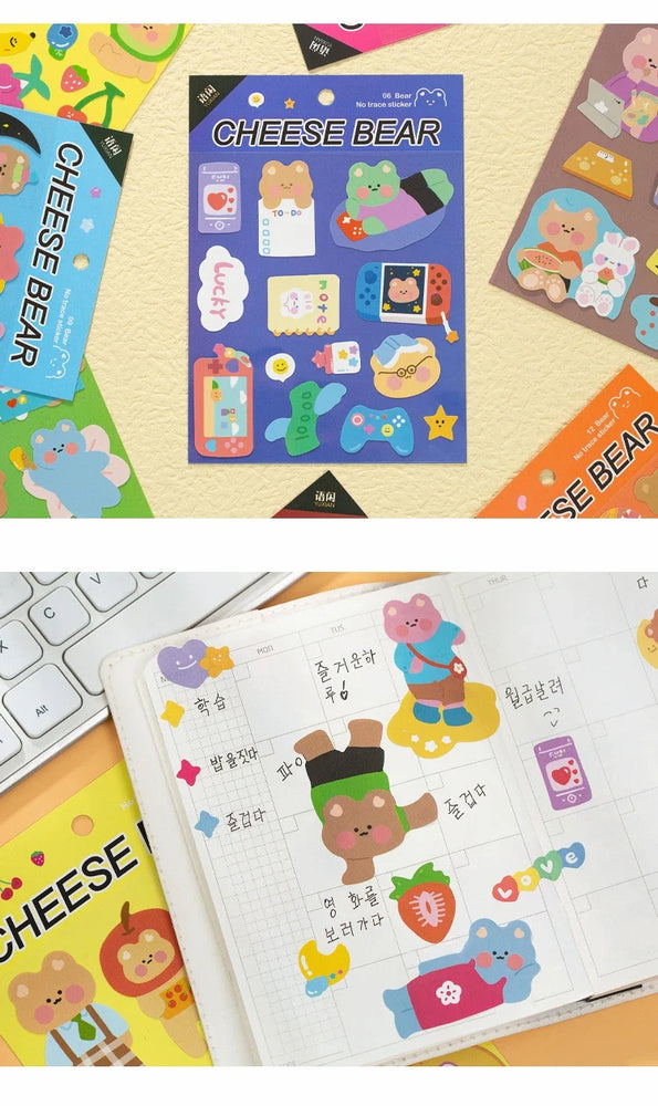 Kawaii Cheese Bear Stickers Scrapbooking Decorative Sticker Korean DIY Diary Album Stick Label School Stationery (Online Order Only)