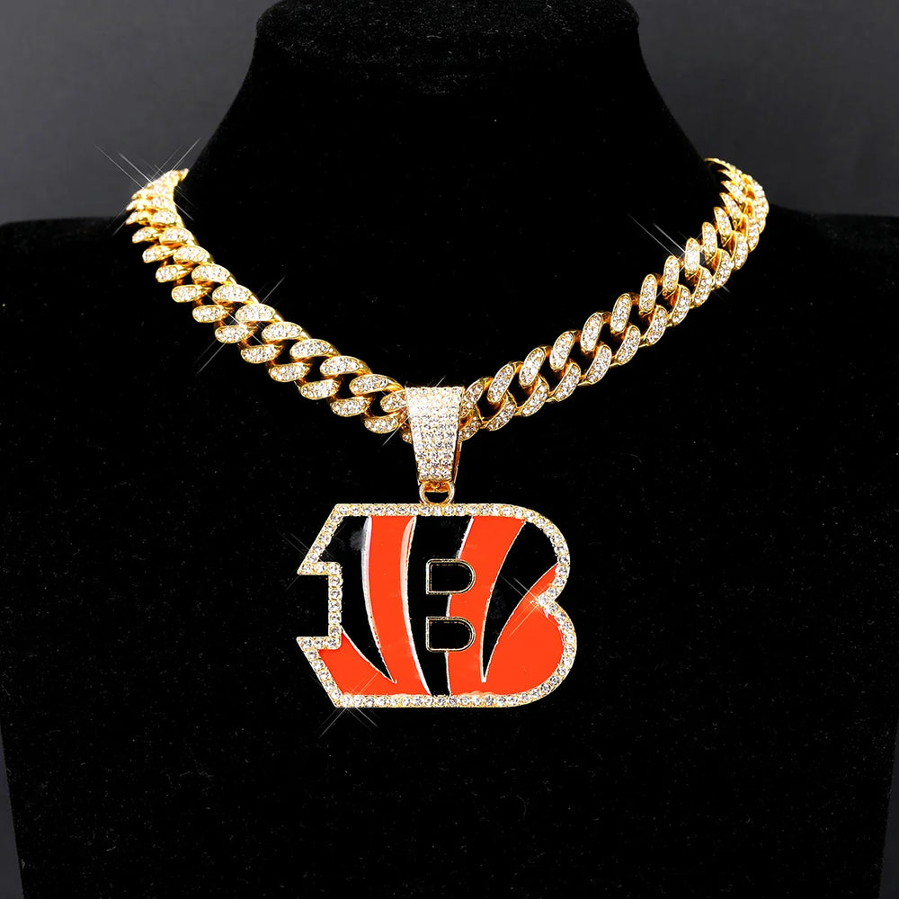 Sports Customized LOGO Pendant Necklace with Iced Out Cuban Chains for Football Fans Birthday Gifts (ONLINE ORDER ONLY)