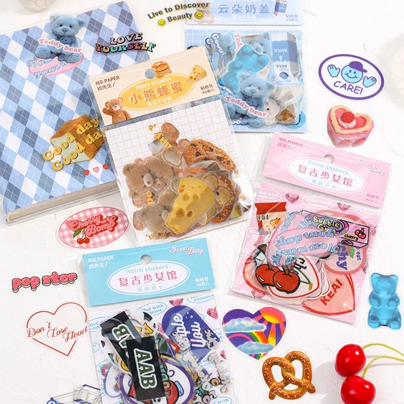 40Pcs/pack Cute Pink Girl Heart Stickers Scrapbooking Decorative Sticker Korean DIY Diary Album Stick Label Kawaii Stationery (ONLINE ORDER ONLY)