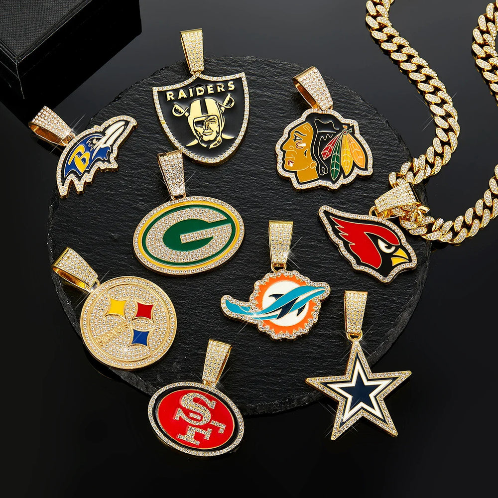 Sports Customized LOGO Pendant Necklace with Iced Out Cuban Chains for Football Fans Birthday Gifts (ONLINE ORDER ONLY)