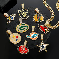 Sports Customized LOGO Pendant Necklace with Iced Out Cuban Chains for Football Fans Birthday Gifts (ONLINE ORDER ONLY)
