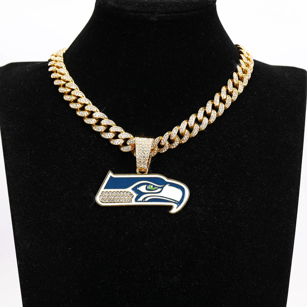 Sports Customized LOGO Pendant Necklace with Iced Out Cuban Chains for Football Fans Birthday Gifts (ONLINE ORDER ONLY)