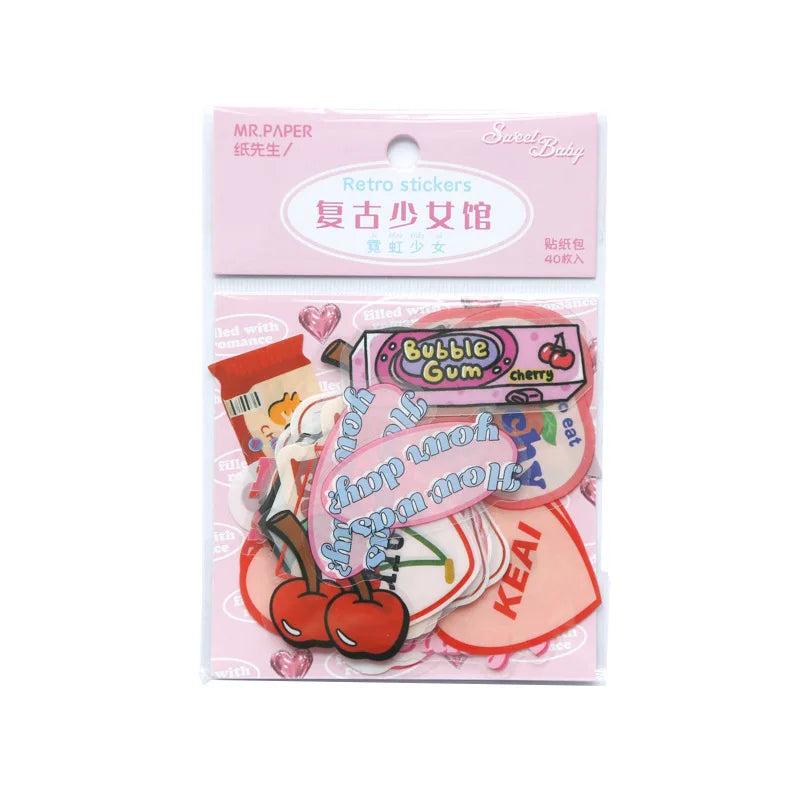 40Pcs/pack Cute Pink Girl Heart Stickers Scrapbooking Decorative Sticker Korean DIY Diary Album Stick Label Kawaii Stationery (ONLINE ORDER ONLY)