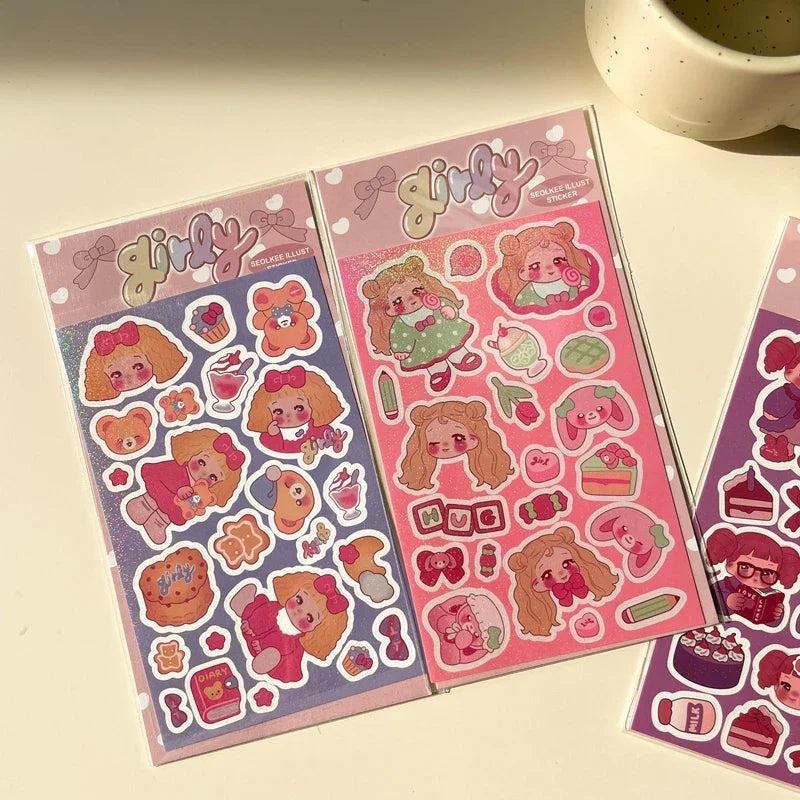 Cute Little Girl Laser Sticker Hand Account Material Decoration Stickers Korean DIY Diary Album Stick Label Kawaii Stationery (ONLINE ORDER ONLY)