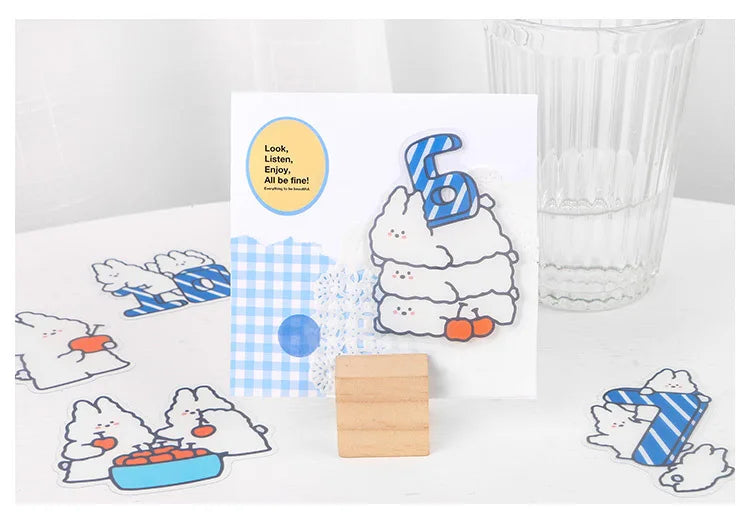 15Pcs/lot Cute Rabbit Bear Stickers PET Scrapbooking Stickers Decorative Ablum Diary For Children Stationery (ONLINE ORDER ONLY)