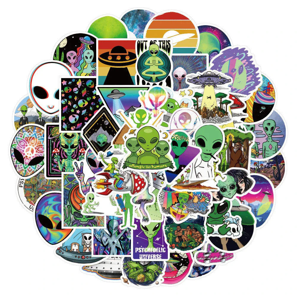 10/30/50pcs Psychedelic Alien Cool Graffiti Stickers Decals Kids Toy Luggage Laptop Phone Guitar Car Wall DIY Waterproof Sticker (Online Order Only)