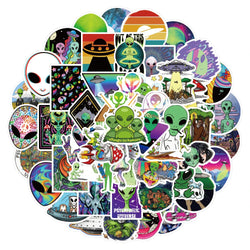 10/30/50pcs Psychedelic Alien Cool Graffiti Stickers Decals Kids Toy Luggage Laptop Phone Guitar Car Wall DIY Waterproof Sticker (Online Order Only)