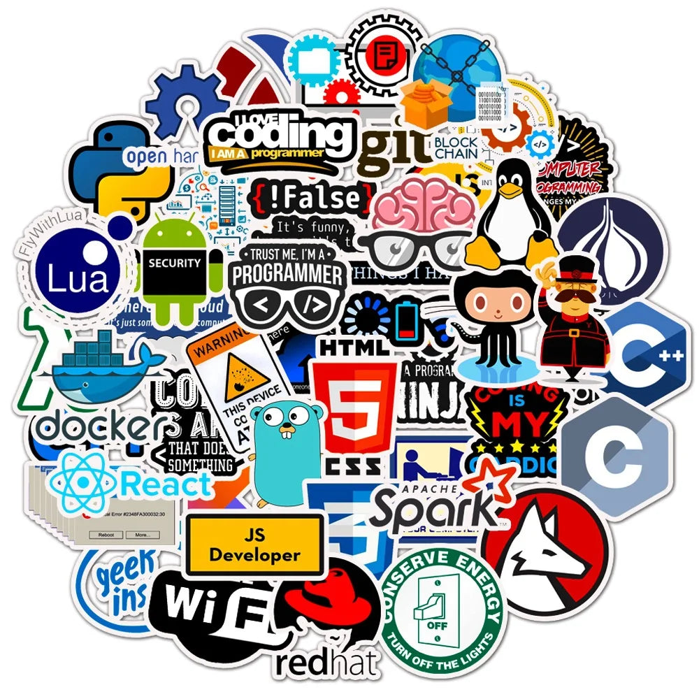 Programmer Stickers: Java, PHP, Docker, HTML, Bitcoin - 10/30/50pcs for Laptop, Phone, Car (ONLINE ORDER ONLY)