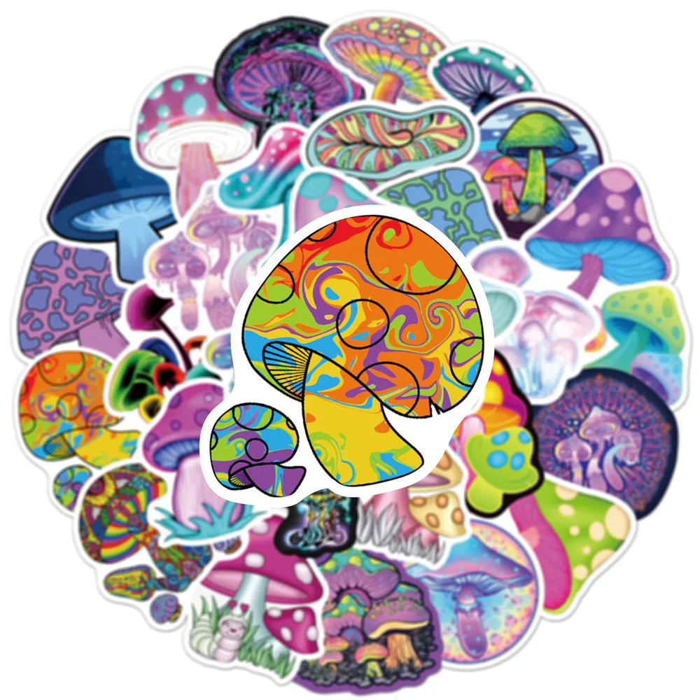 10/30/50pcs  New Personalized Psychedelic Mushroom Graffiti Stickers Luggage Compartment Notebook Gradient  Car Mobile Phone (Online Order Only)