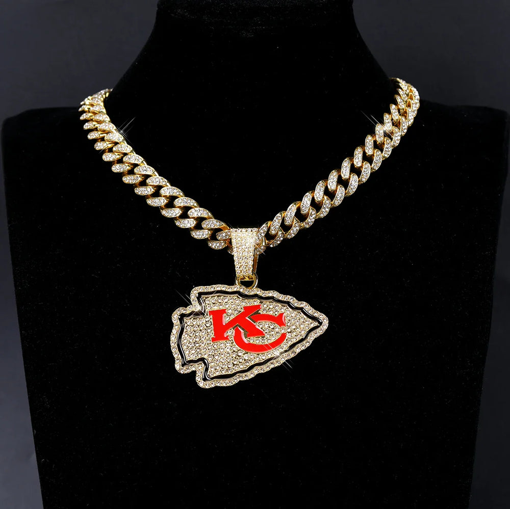 Sports Customized LOGO Pendant Necklace with Iced Out Cuban Chains for Football Fans Birthday Gifts (ONLINE ORDER ONLY)