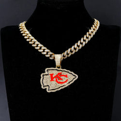 Sports Customized LOGO Pendant Necklace with Iced Out Cuban Chains for Football Fans Birthday Gifts (ONLINE ORDER ONLY)