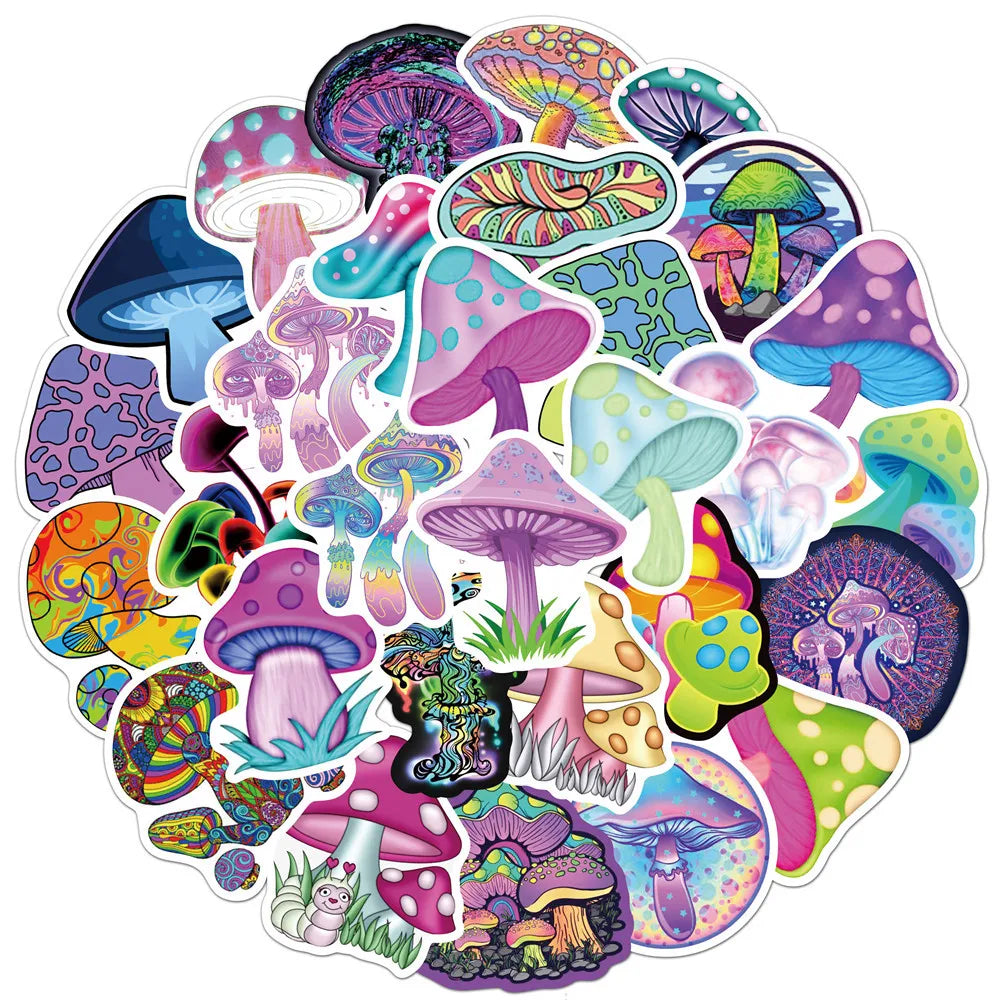10/30/50pcs  New Personalized Psychedelic Mushroom Graffiti Stickers Luggage Compartment Notebook Gradient  Car Mobile Phone (Online Order Only)