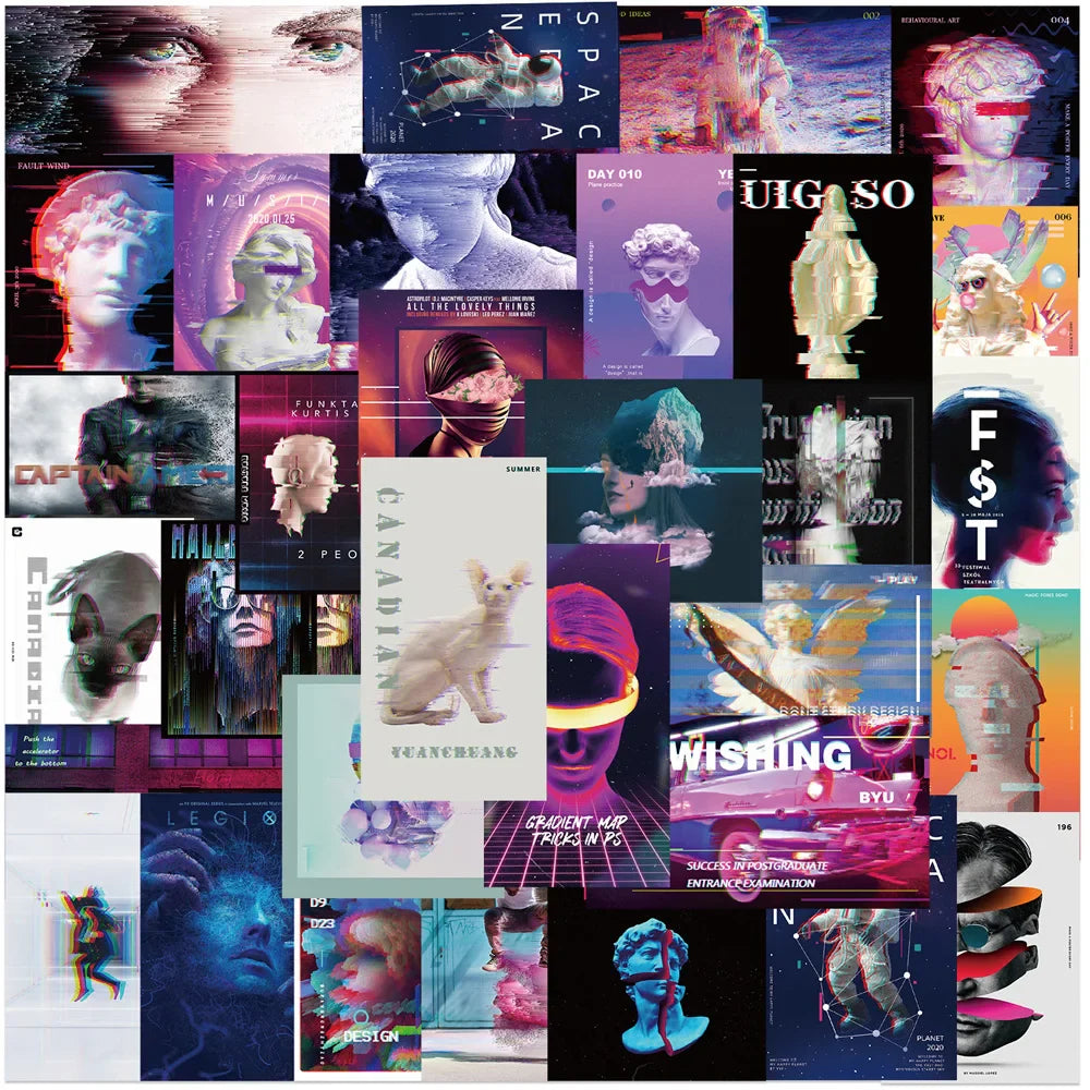 10/20/40pcs Punk Vaporwave Psychedelic Sticker Packs (ONLINE ORDER ONLY)