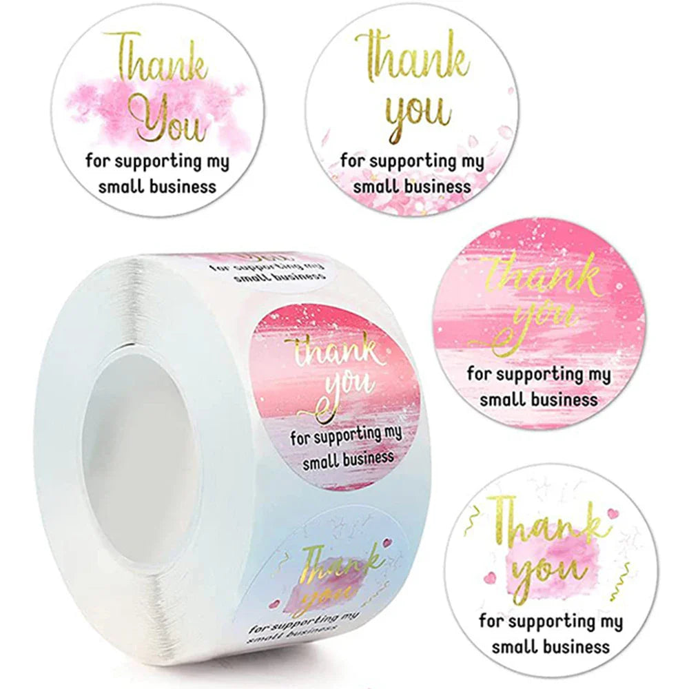 500Pcs/roll THANK YOU Stickers Four Color Business Card Set Customer Business Sealing Sticker Labels Birthday Wedding Gifts Card (ONLINE ORDER ONLY)