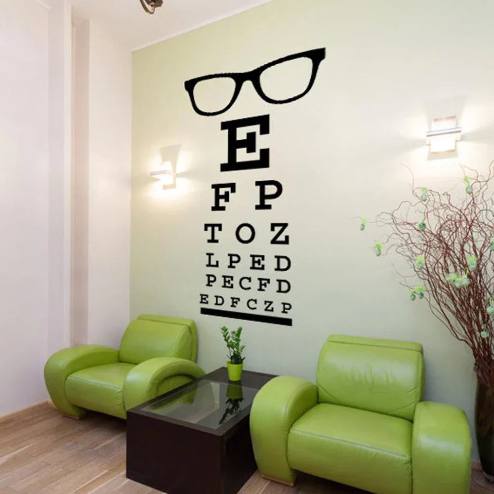 Modern Glasses Eye Chart Wall Sticker Optometry Eyewear Vinyl Decal (ONLINE ORDER ONLY)