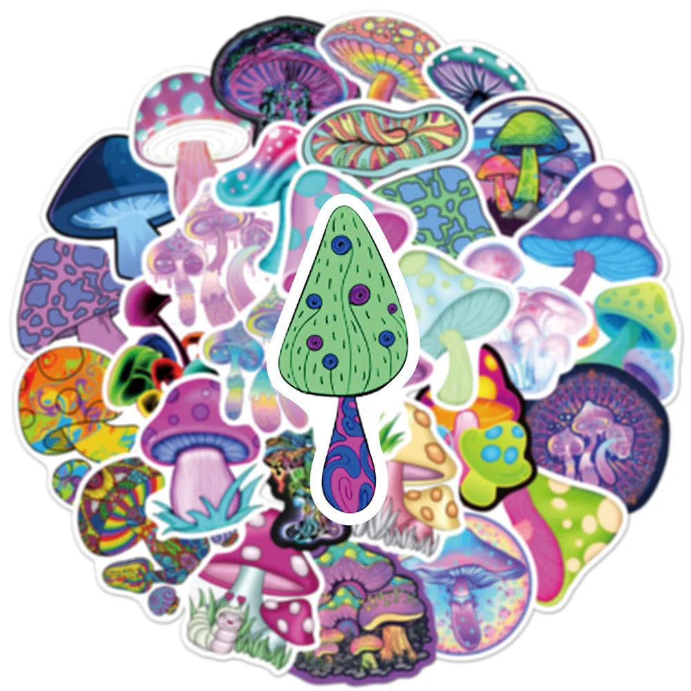10/30/50pcs  New Personalized Psychedelic Mushroom Graffiti Stickers Luggage Compartment Notebook Gradient  Car Mobile Phone (Online Order Only)