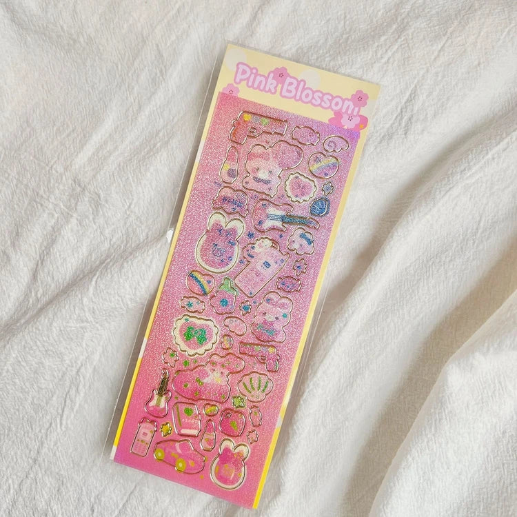 Korean Ins Kawaii Rabbit Bear Laser Sticker DIY Scrapbook Idol Card Album Stationery Happy Plan Decorative Stickers Art Supplies (ONLINE ORDER ONLY)