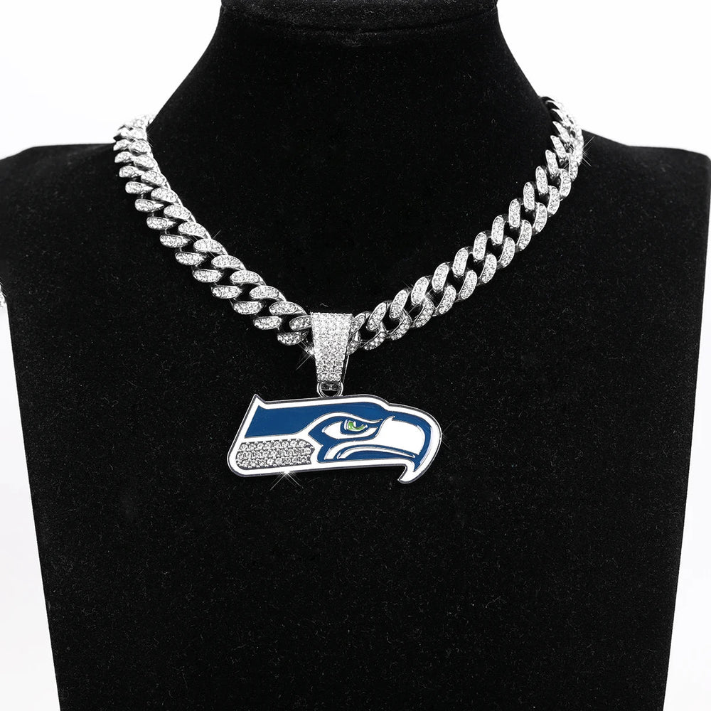 Sports Customized LOGO Pendant Necklace with Iced Out Cuban Chains for Football Fans Birthday Gifts (ONLINE ORDER ONLY)