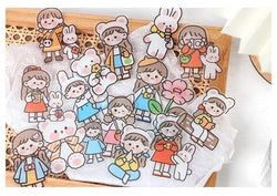 15Pcs/lot Cute Rabbit Bear Stickers PET Scrapbooking Stickers Decorative Ablum Diary For Children Stationery (ONLINE ORDER ONLY)