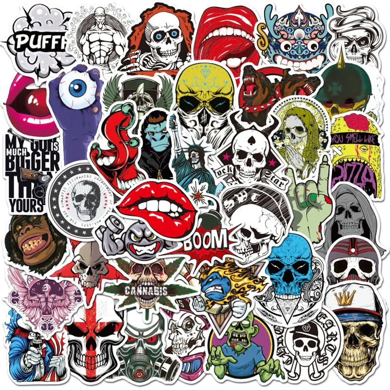 Terror Skull Graffiti Stickers Pack - Waterproof for Guitar, Laptop, Skateboard, Luggage, Kids (Online Order Only)