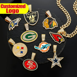 Sports Customized LOGO Pendant Necklace with Iced Out Cuban Chains for Football Fans Birthday Gifts (ONLINE ORDER ONLY)