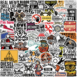 Cartoon Diesel Mechanic Stickers Waterproof for Skateboard, Motorcycle, Laptop, Car, Phone, Luggage (10/30/50pcs) (Online Order Only)