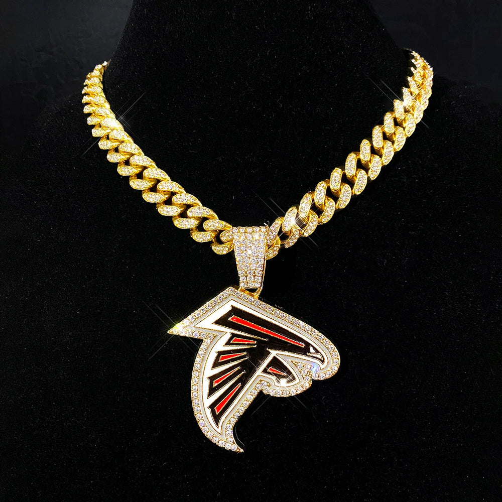 Sports Customized LOGO Pendant Necklace with Iced Out Cuban Chains for Football Fans Birthday Gifts (ONLINE ORDER ONLY)