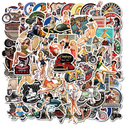 10/30/50/100pcs Retro Poster Motorcycle Girl Personality Sticker for Laptop Motorcycle Skateboard Luggage Decal Toy Stickers (Online Order Only)