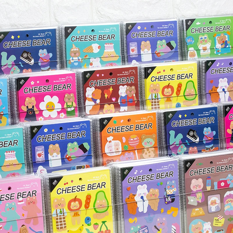 Kawaii Cheese Bear Stickers Scrapbooking Decorative Sticker Korean DIY Diary Album Stick Label School Stationery (Online Order Only)