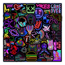 Cartoon Neon Light Graffiti Stickers for Car, Guitar, Motorcycle, Luggage, Suitcase, DIY Toy Decals (10/30/50PCS) (Online Order Only)