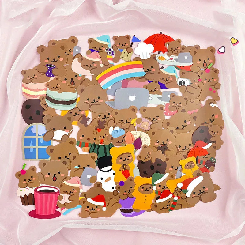 60Pcs/pack Cute Lazy Bear Stickers Scrapbooking Decorative Sticker Korean DIY Diary Album Stick Label Kawaii Stationery (ONLINE ORDER ONLY)