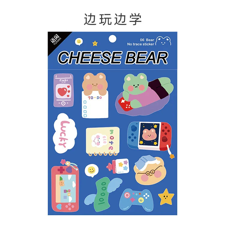 Kawaii Cheese Bear Stickers Scrapbooking Decorative Sticker Korean DIY Diary Album Stick Label School Stationery (Online Order Only)