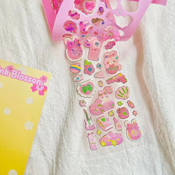 Korean Ins Kawaii Rabbit Bear Laser Sticker DIY Scrapbook Idol Card Album Stationery Happy Plan Decorative Stickers Art Supplies (ONLINE ORDER ONLY)