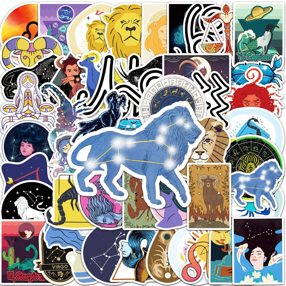 Zodiac Graffiti Stickers 10/30/50pcs Waterproof for Skateboard Laptop Phone Guitar Fridge (ONLINE ORDER ONLY)