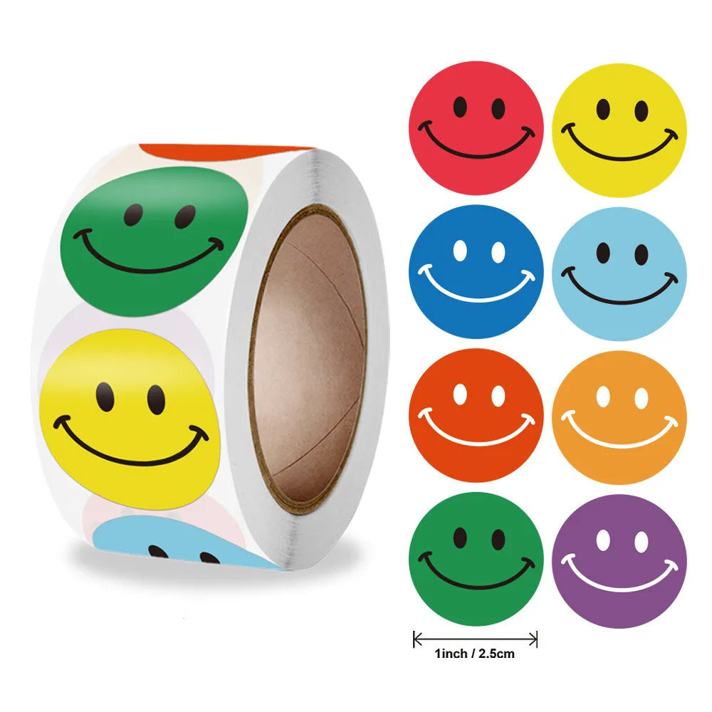 Smile Face Sticker 500 Pcs/roll For Kids Reward Sticker Yellow Dots Labels Happy Smile Face Expression Sticker Kids Toys (ONLINE ORDER ONLY)