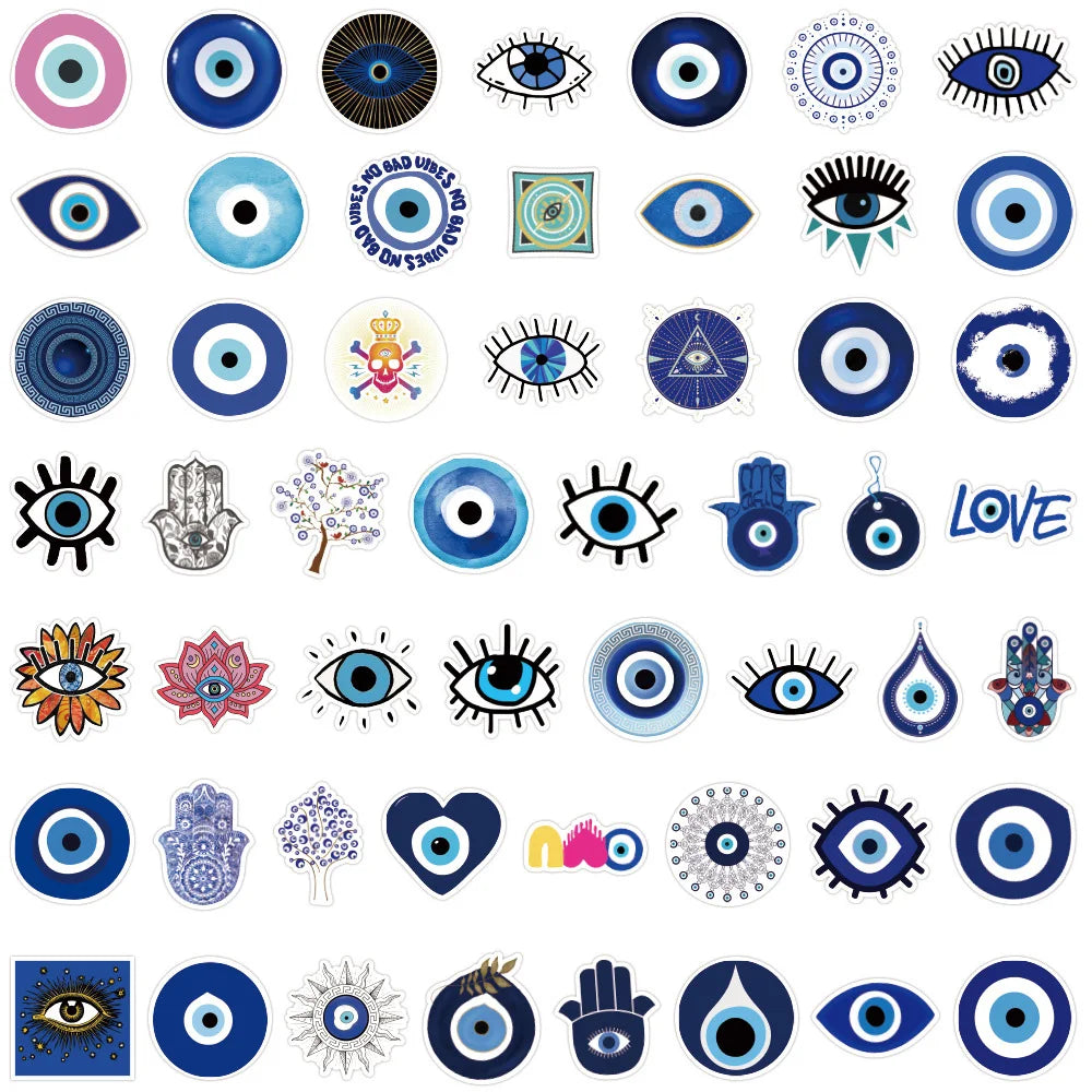 10/30/50pcs Cool Turkish Evil Eye Graffiti Stickers Aesthetic Cartoon Decals Kids Toy DIY Diary Laptop Luggage Phone Car Sticker (ONLINE ORDER ONLY)