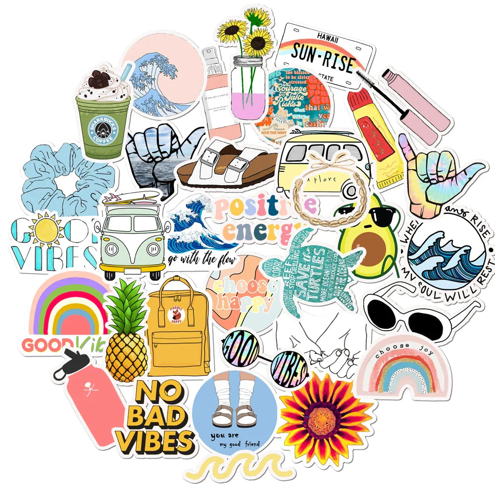 35pcs 100% Vinyl Cute Nature VSCO Girl Stickers for Water Bottles Waterproof Aesthetic Stickers for Girls Laptop Decals (ONLINE ORDER ONLY)