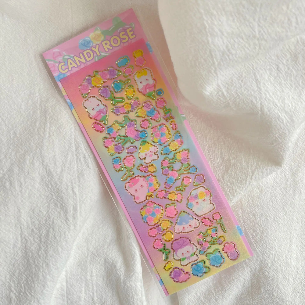 Korean Ins Kawaii Rabbit Bear Laser Sticker DIY Scrapbook Idol Card Album Stationery Happy Plan Decorative Stickers Art Supplies (ONLINE ORDER ONLY)