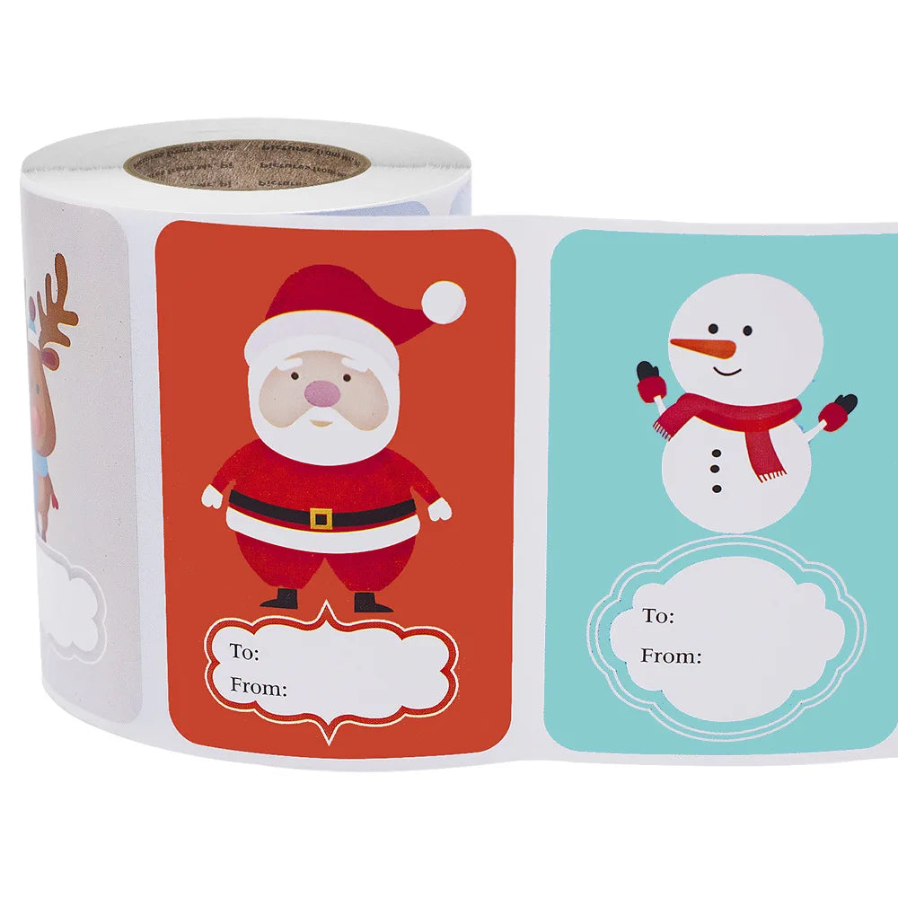 250Pcs Per Roll Santa Cartoon Elk Sticker Christmas Gift Tag Stickers Designs For Presents Wrapping Paper And Envelope Sticker (Online Order Only)