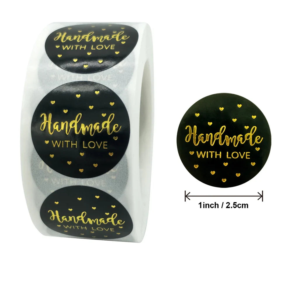 100-500pcs Black Handmade With Love 1 Inch Baking Label Wedding Sticker Party Label Decoration Envelope Seal Stationery Sticker (Online Order Only)