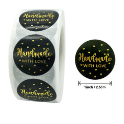 100-500pcs Black Handmade With Love 1 Inch Baking Label Wedding Sticker Party Label Decoration Envelope Seal Stationery Sticker (Online Order Only)